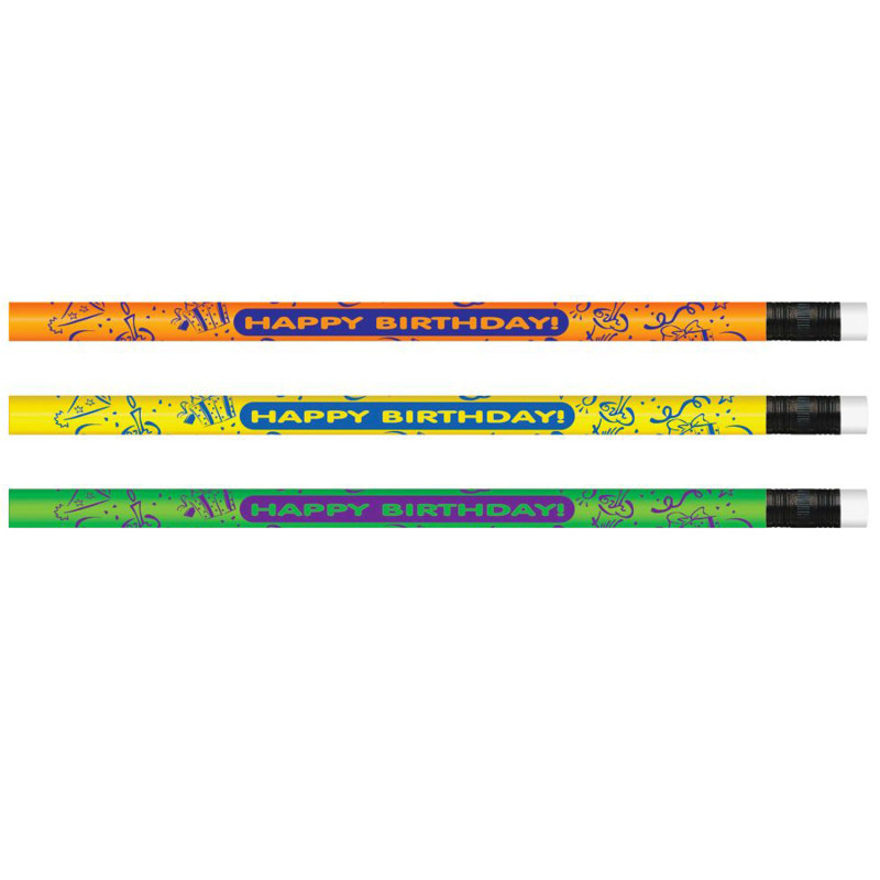 LAROSE INDUSTRIES- ROSE MOON Moon Products Neon Happy Birthday Pencils, Pack of 12
