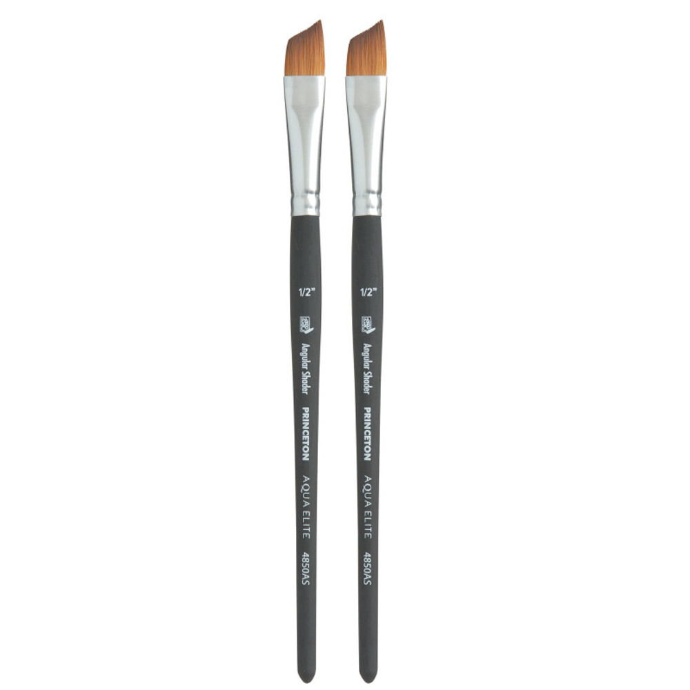 DIXON FINE ART Princeton Aqua Elite Angle Shader Brush, Synthetic Bristles, Short Handle Watercolor Paintbrush, Matte Black, Size 1/2 inch, Pack of 2