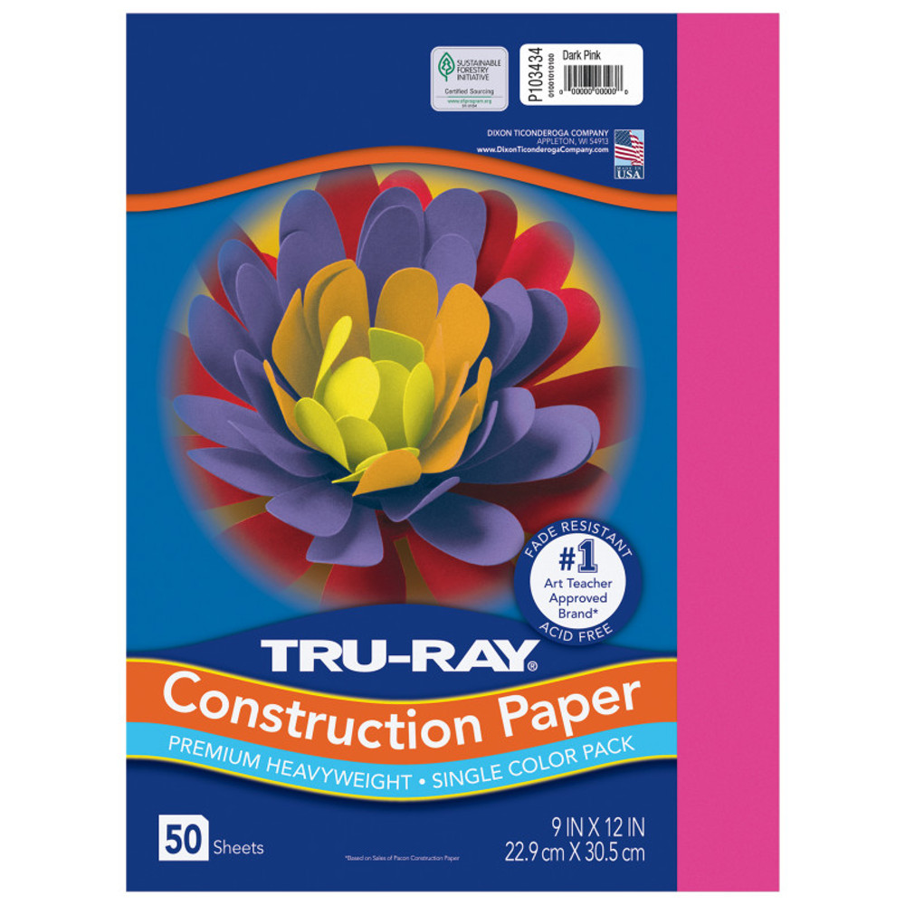 DIXON TICONDEROGA CO Tru-Ray® Construction Paper, Heavyweight, Dark Pink, 9" x 12", 50 Sheets