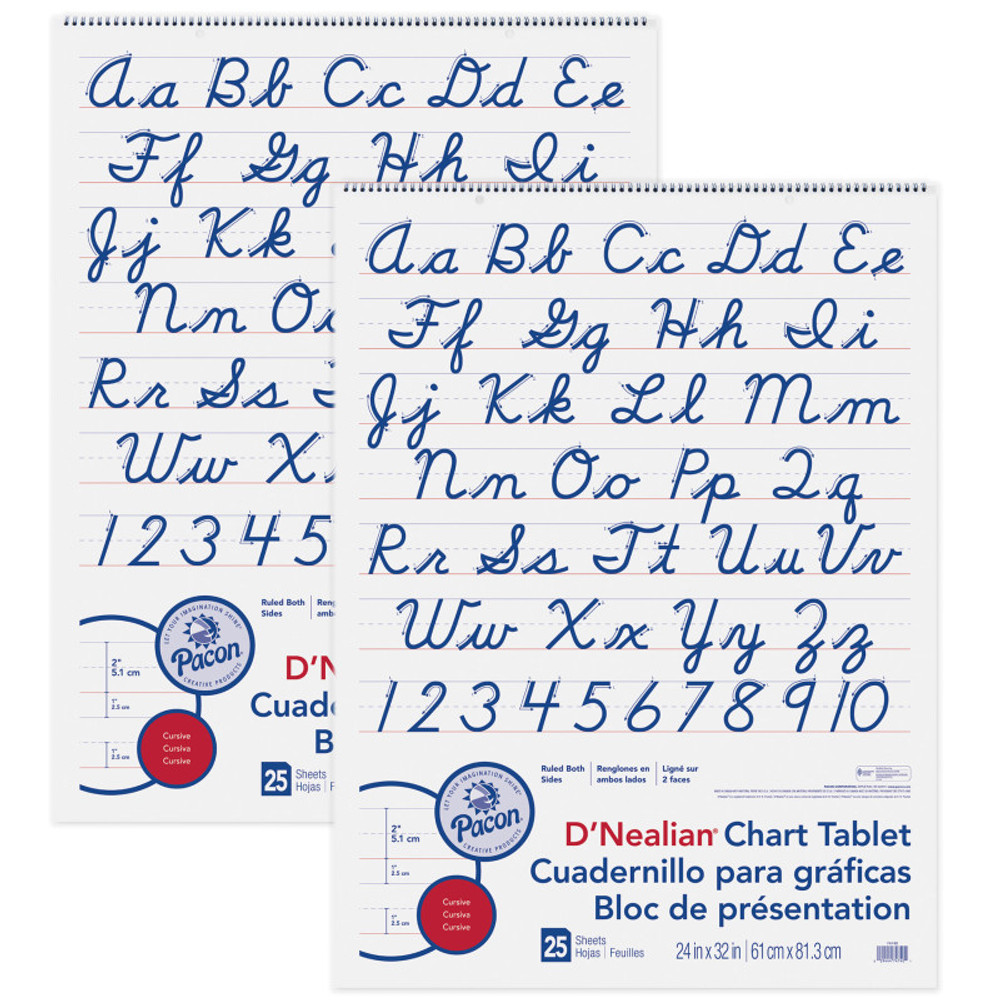 DIXON TICONDEROGA CO Pacon® D'Nealian Chart Tablet, Cursive Cover, 2" Ruled, 24" x 32", 25 Sheets, Pack of 2