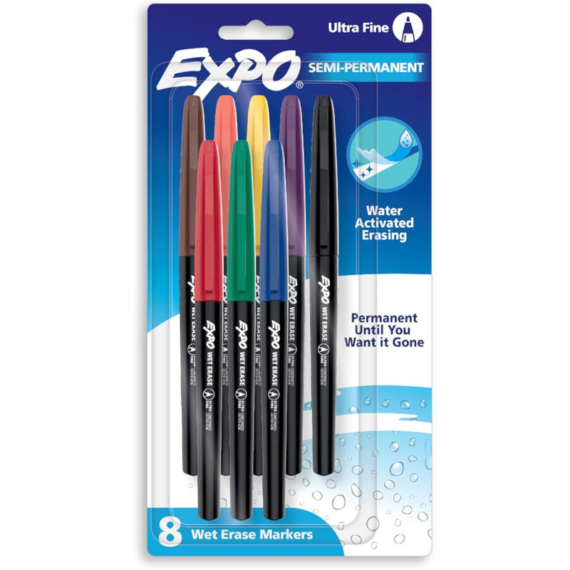 NEWELL BRANDS DISTRIBUTION LLC EXPO® Vis-a-Vis Wet Erase Markers, Fine Point, Assorted, 8 Count