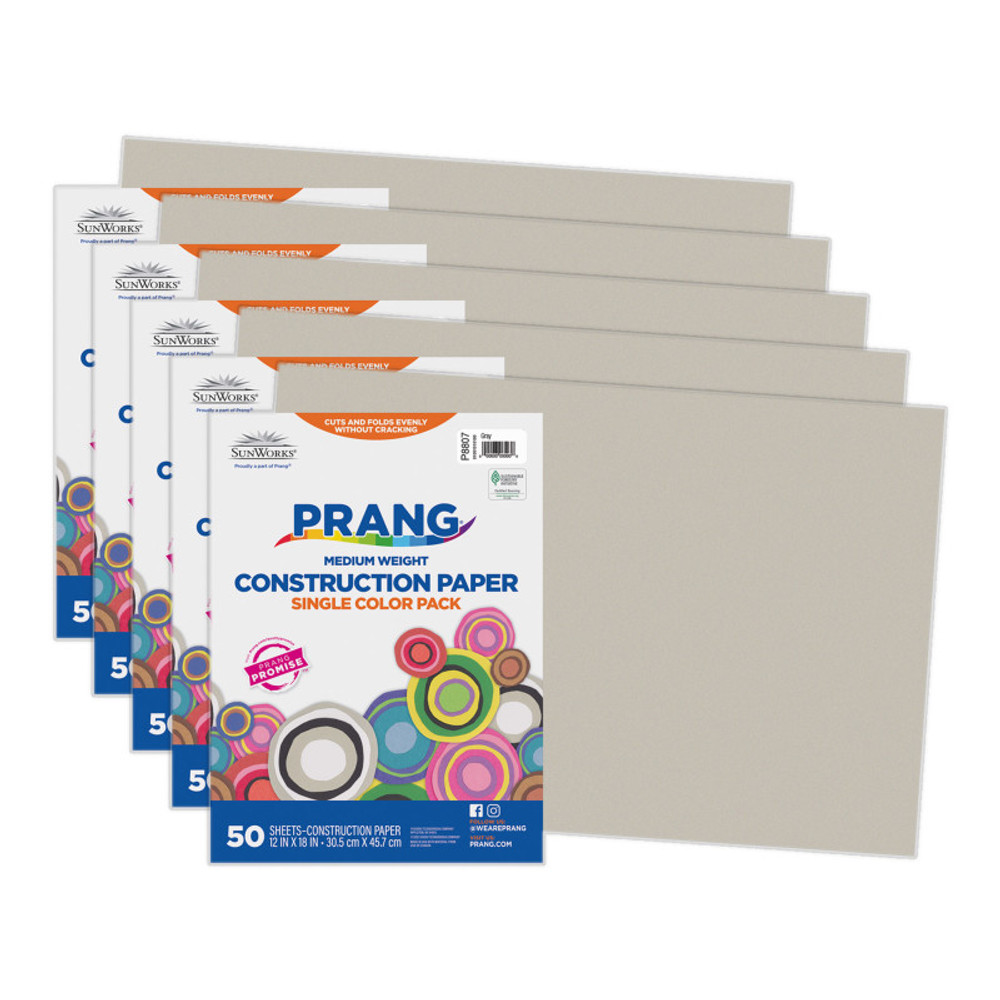 DIXON TICONDEROGA CO Prang® Construction Paper, Medium Weight, Gray, 12" x 18", 50 Sheets Per Pack, 5 Packs