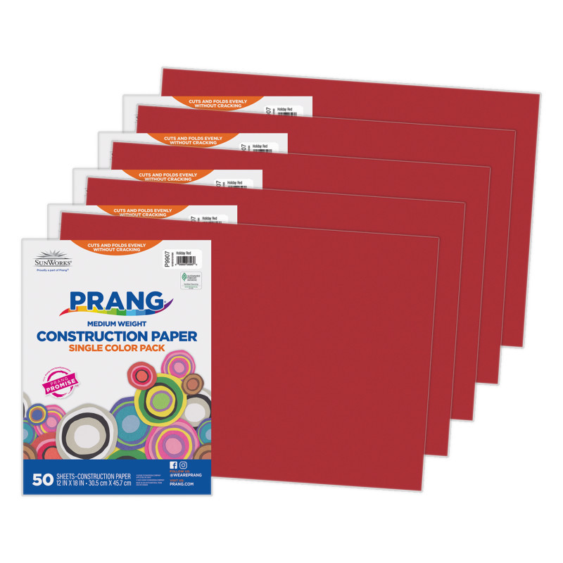 DIXON TICONDEROGA CO Prang® Construction Paper, Medium Weight, Holiday Red, 12" x 18", 50 Sheets Per Pack, 5 Packs