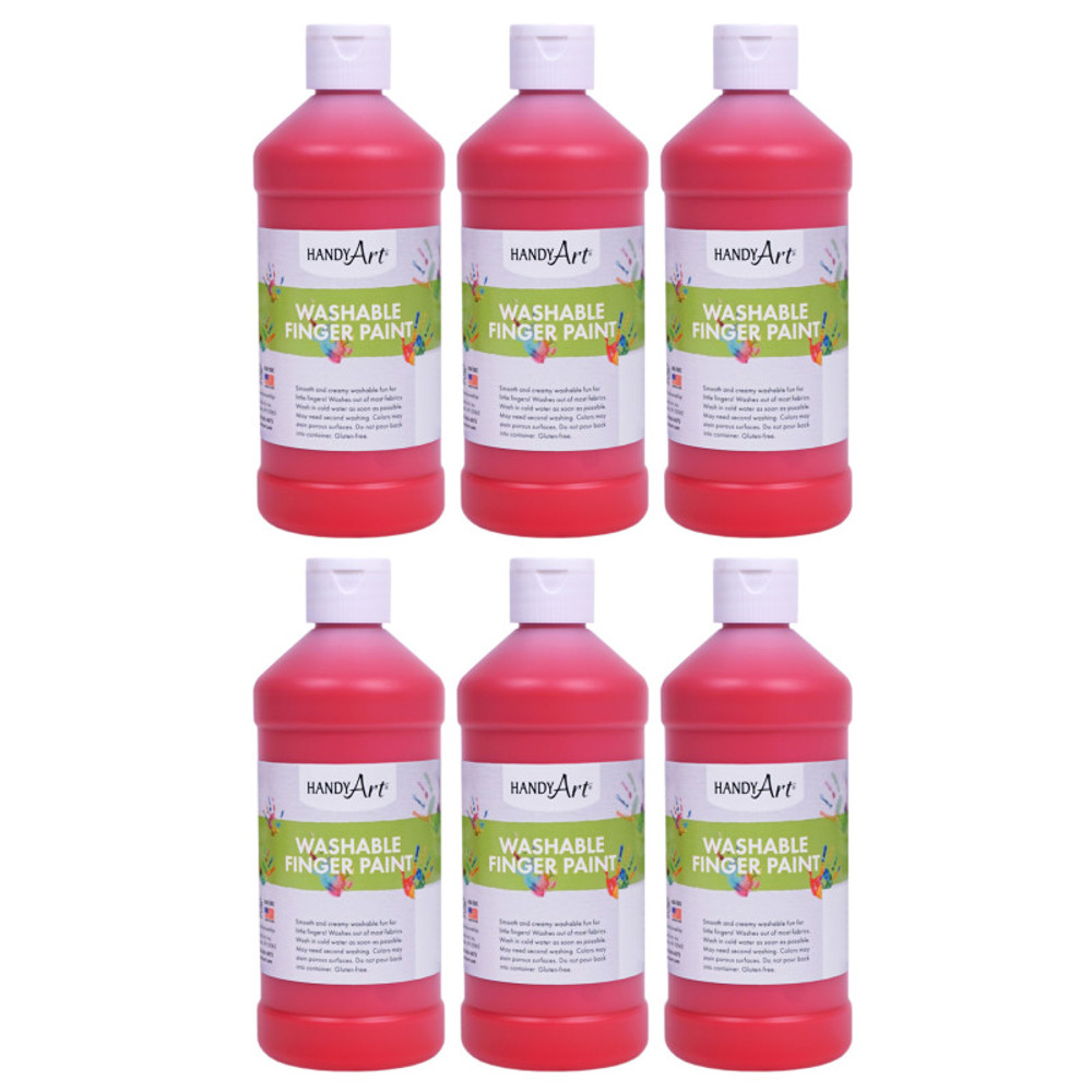ROCK PAINT DISTRIBUTING CORP Handy Art® Washable Finger Paint, Red, 16 oz., Pack of 6