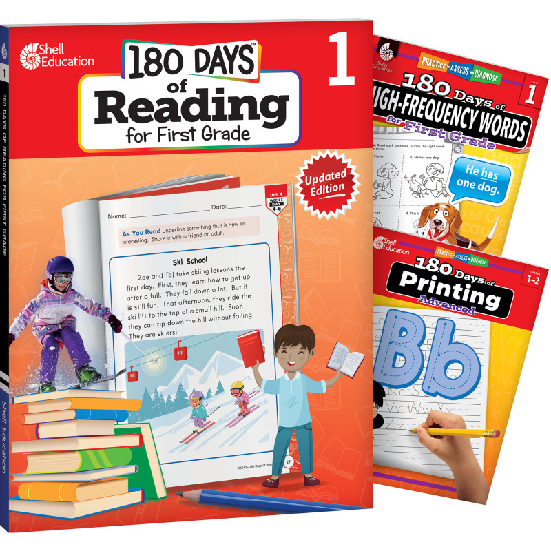 SHELL EDUCATION Shell Education 180 Days Reading, High-Frequency Words, & Printing Grade 1: 3-Book Set