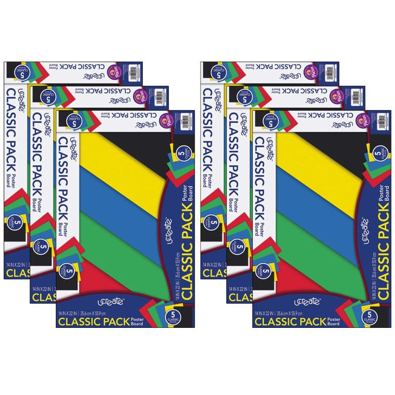 DIXON TICONDEROGA CO UCreate® Poster Board, 5 Assorted Primary Colors, 14" x 22", 5 Sheets Per Pack, 6 Packs