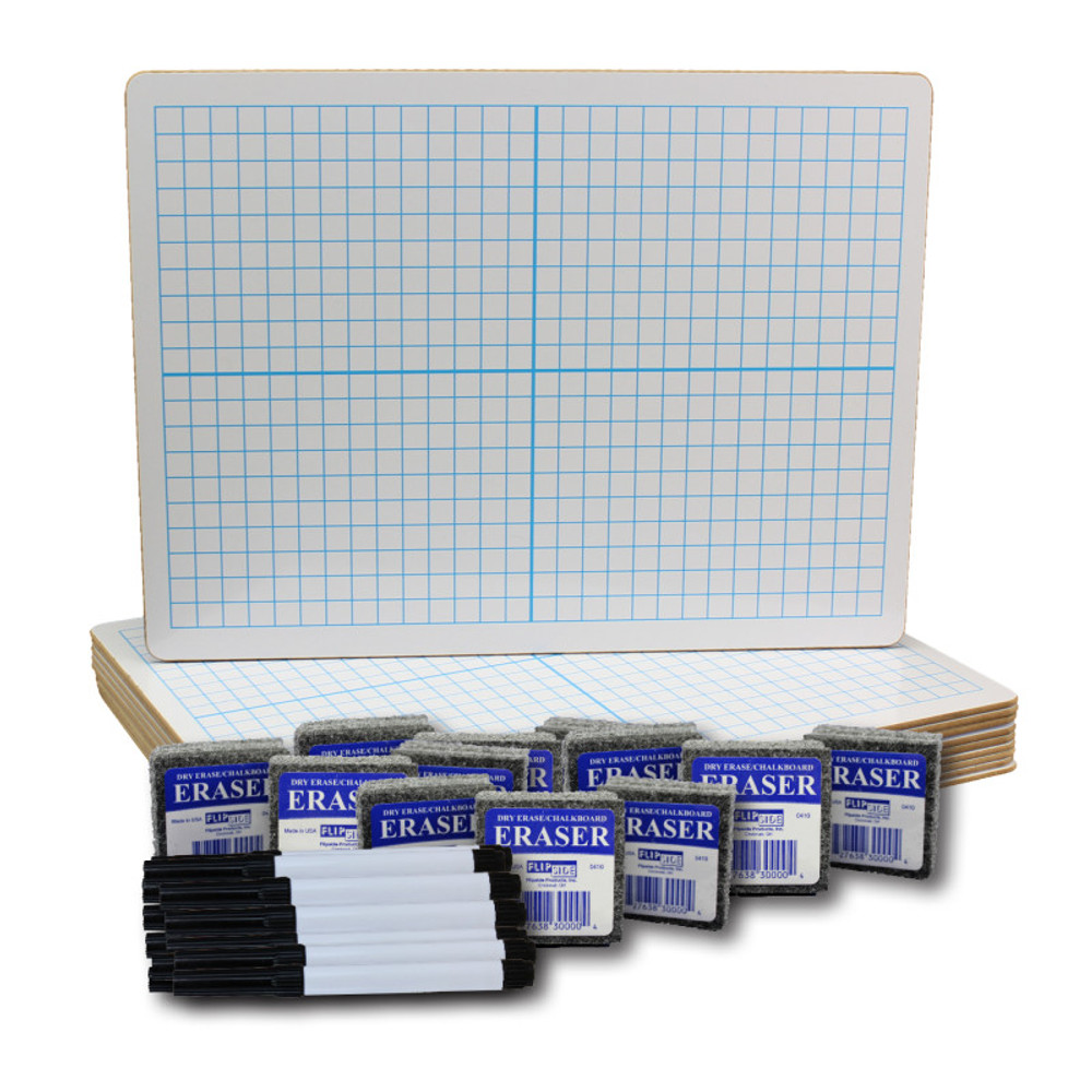 FLIPSIDE Flipside Products Dry Erase XY Axis/Dry Erase, Two-Sided, Pens & Erasers, 9" x 12", Class Pack of 12