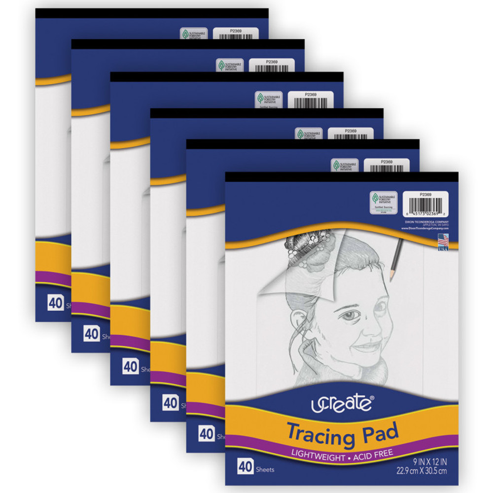 DIXON TICONDEROGA CO UCreate® Tracing Pad, White, 9" x 12", 40 Sheets, Pack of 6