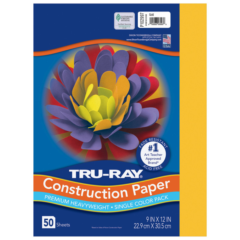 DIXON TICONDEROGA CO Tru-Ray® Construction Paper, Heavyweight, Gold, 9" x 12", 50 Sheets