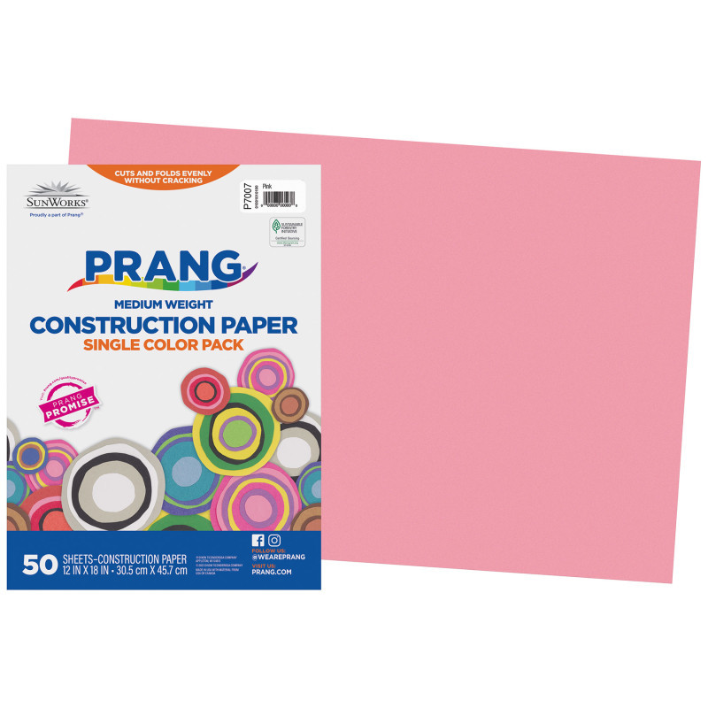 DIXON TICONDEROGA CO Prang® Construction Paper, Medium Weight, Pink, 12" x 18", 50 Sheets