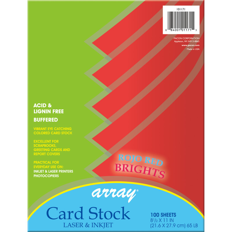 DIXON TICONDEROGA CO Pacon® Card Stock, Rojo Red, 8-1/2" x 11", 100 Sheets