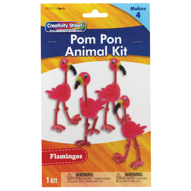 DIXON TICONDEROGA CO Creativity Street® Pom Pon Animal Kit, Flamingos, 2" x 2.75" x 5.25", 1 Kit Makes 4 Animals