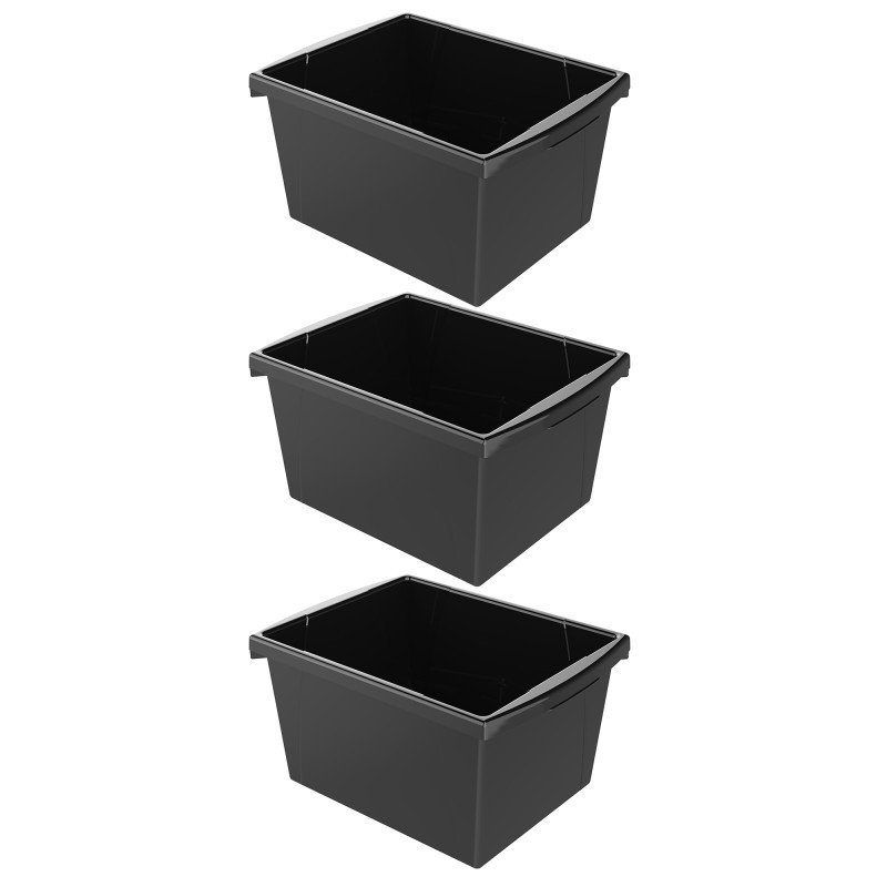 STOREX INDUSTRIES Storex 4 Gallon Classroom Storage Bin, Black, Pack of 3