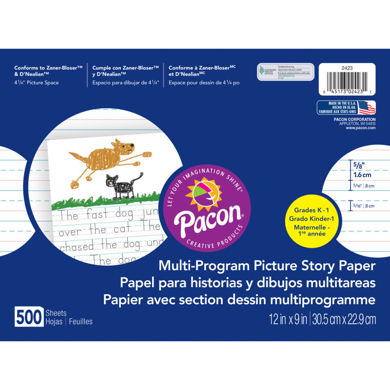 DIXON TICONDEROGA CO Pacon® Multi-Program Picture Story Paper, 5/8" Ruled, White, 12" x 9", 500 Sheets