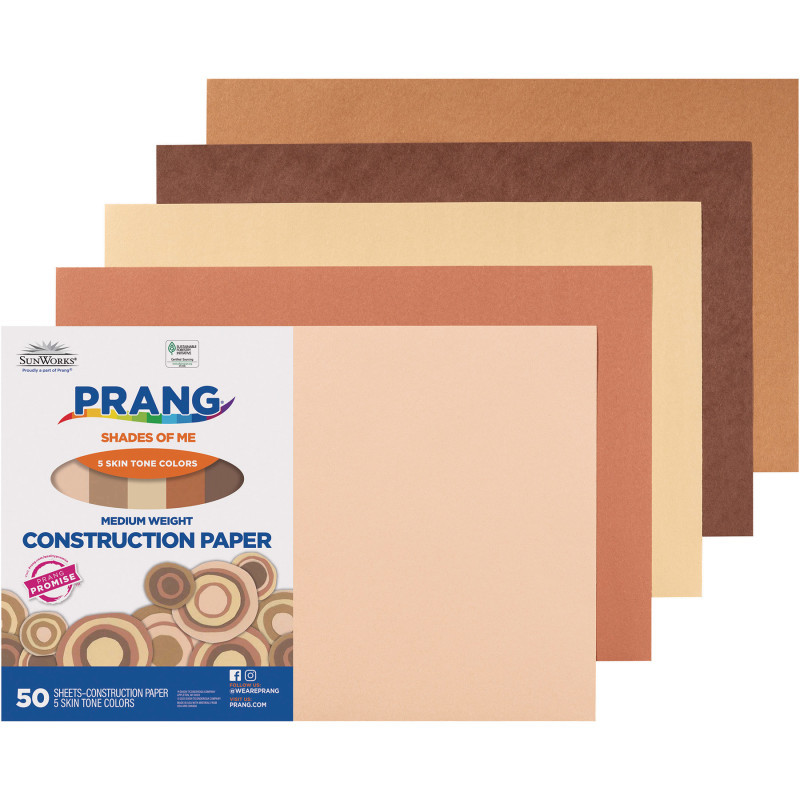 DIXON TICONDEROGA CO Prang® Shades of Me Construction Paper, Medium Weight, 5 Assorted Skin Tone Colors, 12" x 18", 50 Sheets