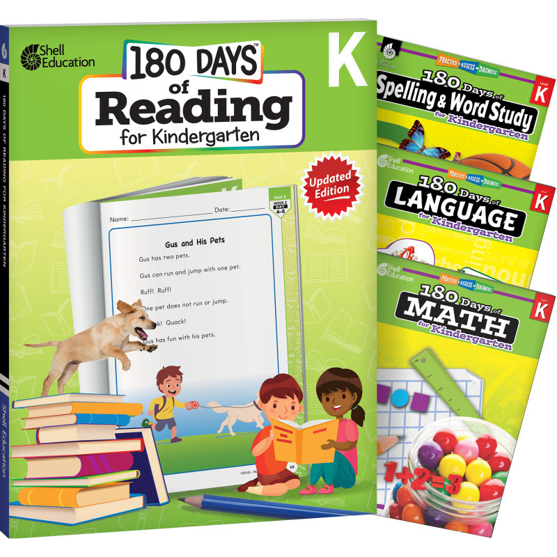 SHELL EDUCATION Shell Education 180 Days Reading, Spelling, Language, & Math Grade K: 4-Book Set