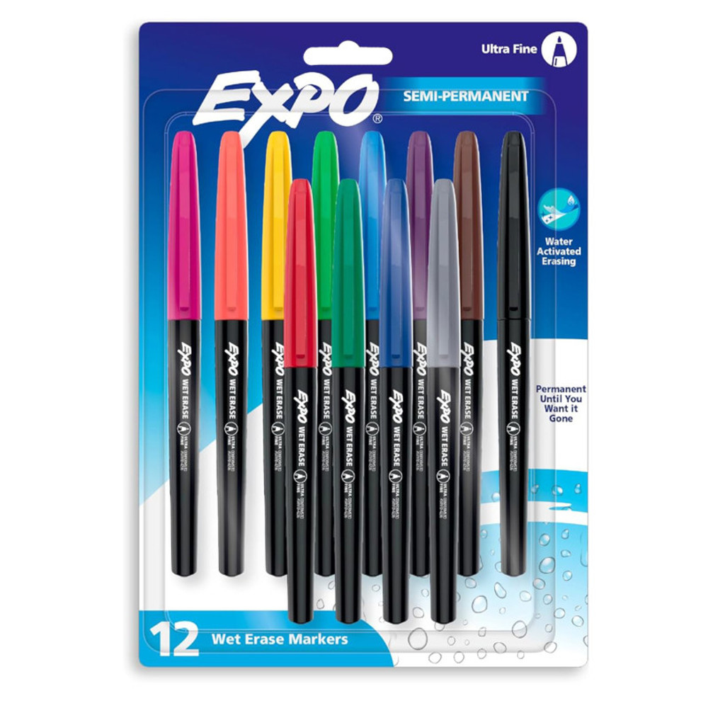 NEWELL BRANDS DISTRIBUTION LLC EXPO® Vis-a-Vis Wet Erase Markers, Ultra Fine Point, Assorted, 12 Count