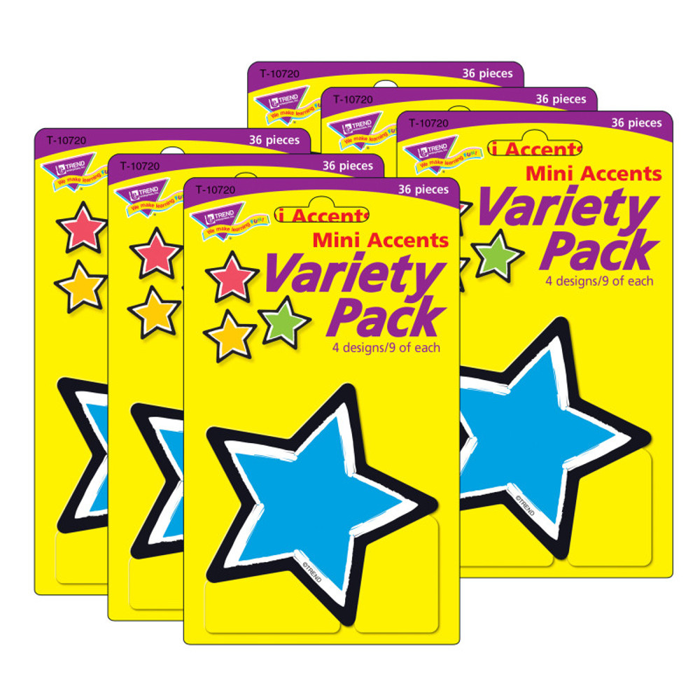 TREND ENTERPRISES INC. TREND Bold Strokes Stars Mini Accents Variety Pack, 36 Per Pack, 6 Packs