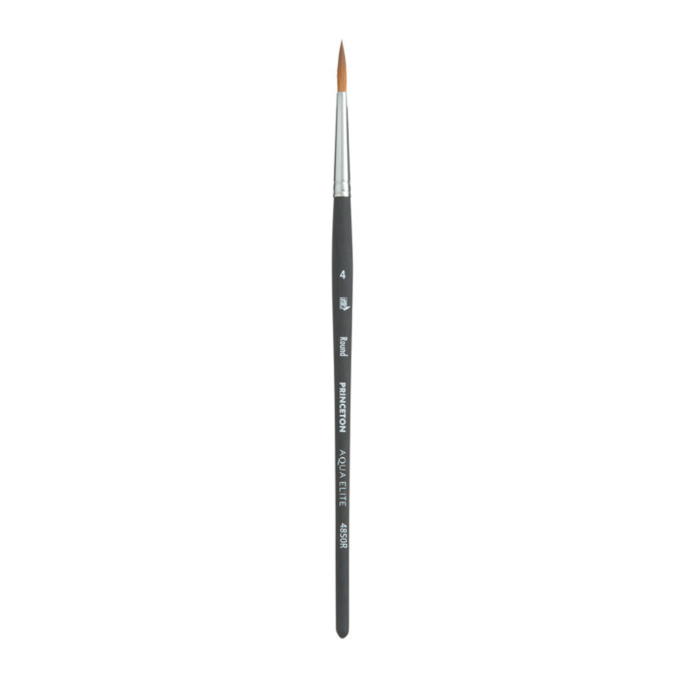 DIXON FINE ART Princeton Aqua Elite Round Brush, Synthetic Bristles, Short Handle Watercolor Paintbrush, Matte Black, Size 4, 1 Count