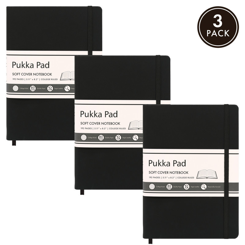 PUKKA PADS USA CORP Pukka Pads Pukka Soft Cover A5 College Ruled - Black, Pack of 3