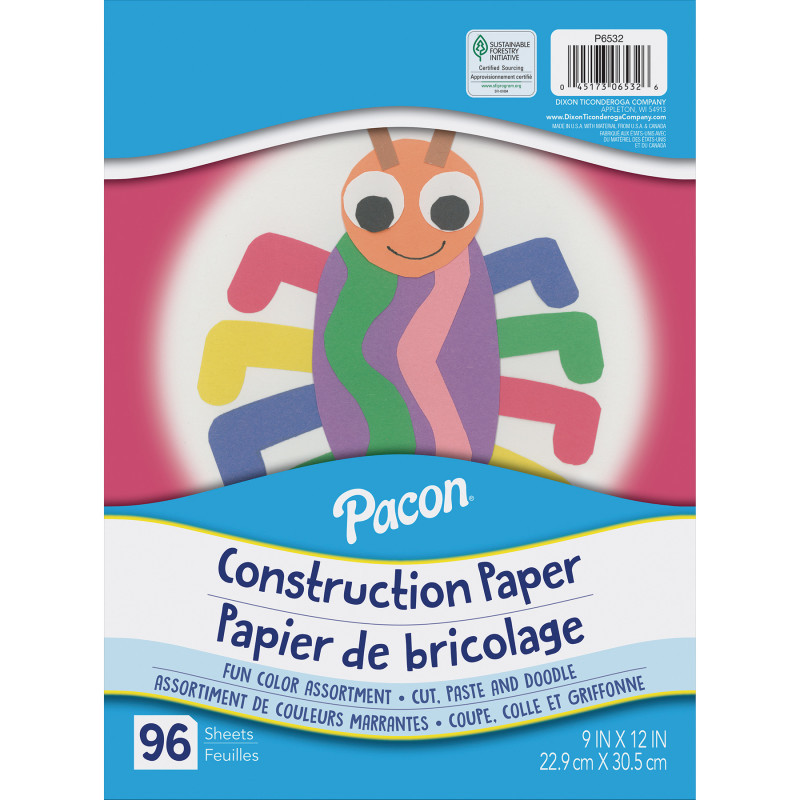 DIXON TICONDEROGA CO Pacon® Construction Paper, Lightweight, Assorted Colors, 9" x 12", 96 Sheets