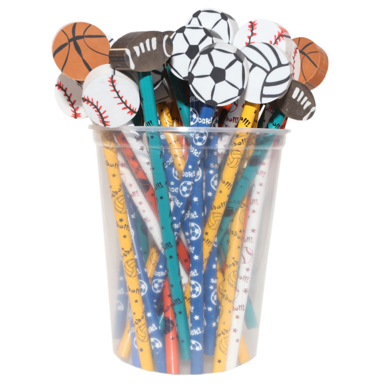 LAROSE INDUSTRIES- ROSE MOON Moon Products Pencil & Eraser Topper Write-Ons, Sports, Pack of 36
