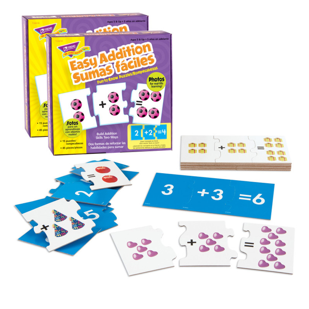 TREND ENTERPRISES INC. TREND Easy Addition/Sumas faciles Fun-to-Know® Puzzles, Pack of 2
