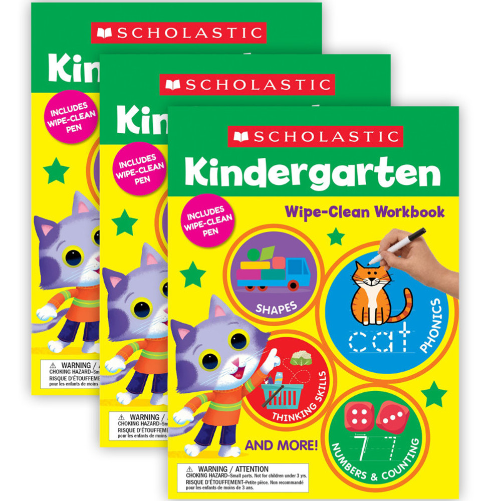 SCHOLASTIC TEACHING RESOURCES Scholastic Teaching Solutions Kindergarten Wipe-Clean Workbook, Pack of 3