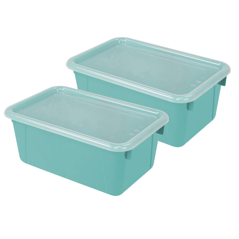 STOREX INDUSTRIES Storex Small Cubby Bin, with Cover, Classroom Teal, Pack of 2