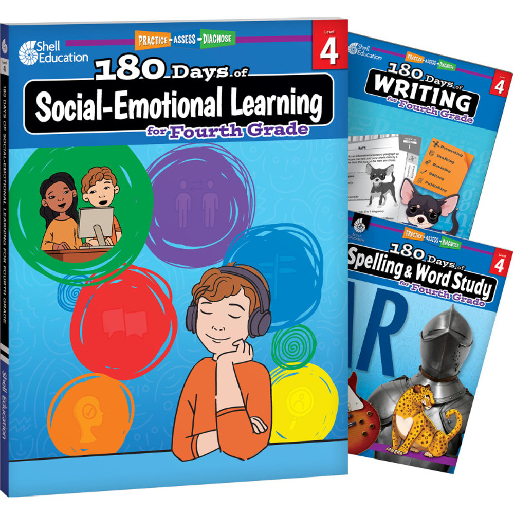 SHELL EDUCATION Shell Education 180 Days Social-Emotional Learning, Writing, & Spelling Grade 4: 3-Book Set