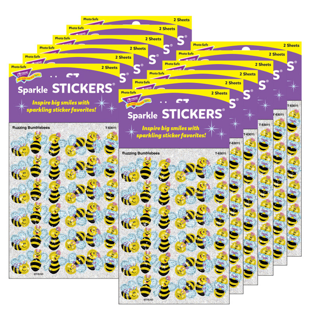 TREND ENTERPRISES INC. TREND Buzzing Bumblebees Sparkle Stickers®, 72 Per Pack, 12 Packs