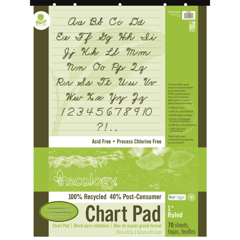 DIXON TICONDEROGA CO Ecology® Recycled Chart Pad, Cursive Cover, 1" Ruled, 24" x 32", 70 Sheets