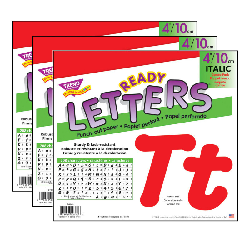 TREND ENTERPRISES INC. TREND Red 4" Italic Combo Ready Letters®, 193 Per Pack, 3 Packs