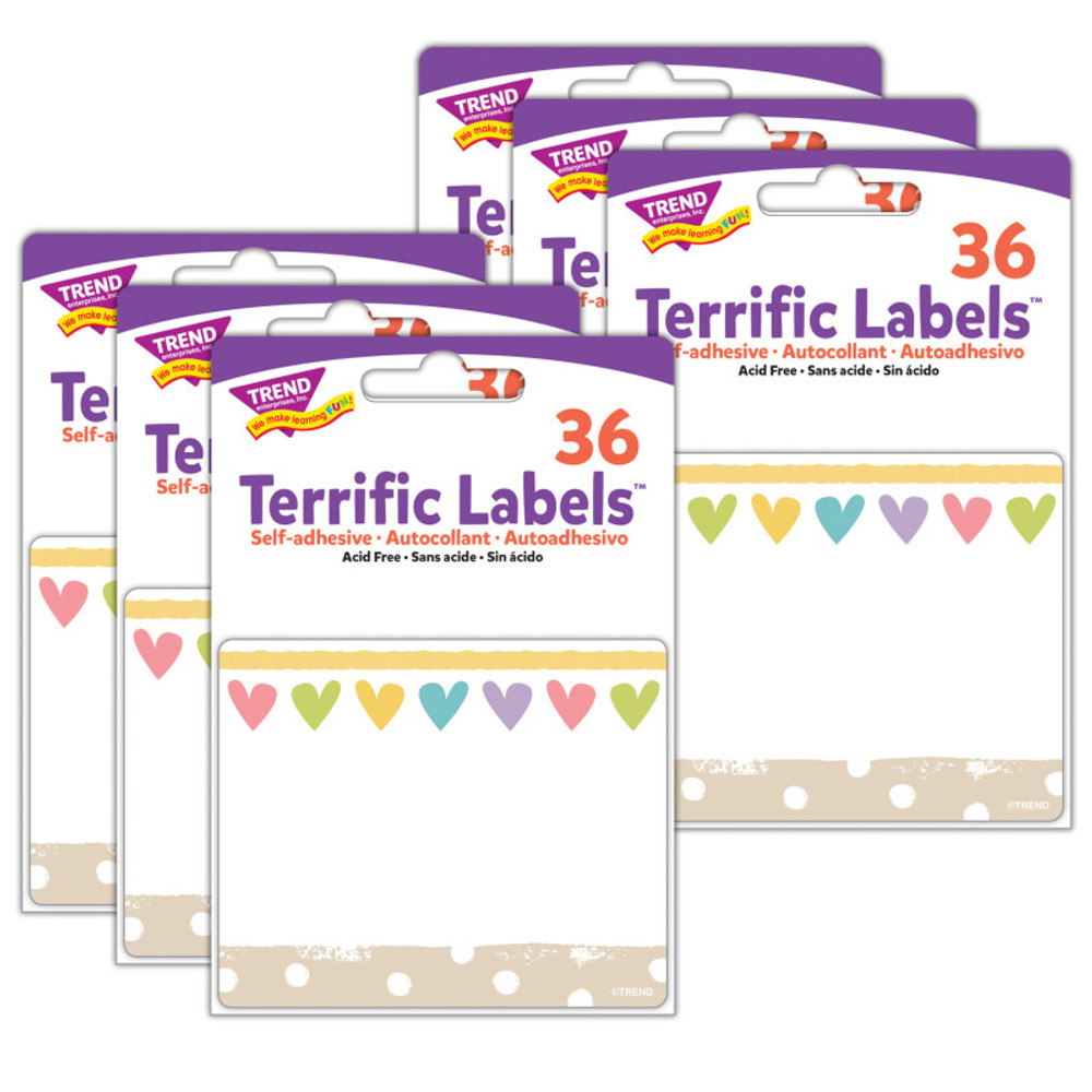 TREND ENTERPRISES INC. TREND Take Heart Terrific Labels™, 36 Per Pack, 6 Packs