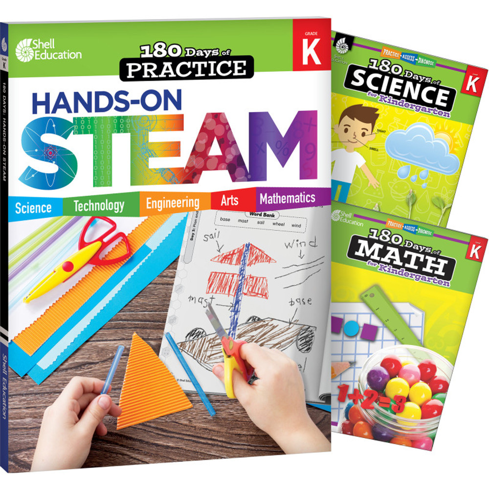 SHELL EDUCATION Shell Education 180 Days STEAM, Science, & Math Grade K: 3-Book Set