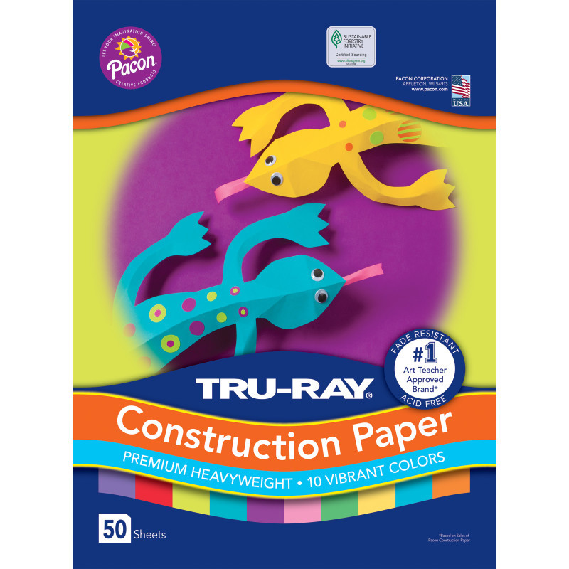 DIXON TICONDEROGA CO Tru-Ray® Construction Paper, Heavyweight, Vibrant Assortment, 10 Vibrant Colors, 12" x 18", 50 Sheets