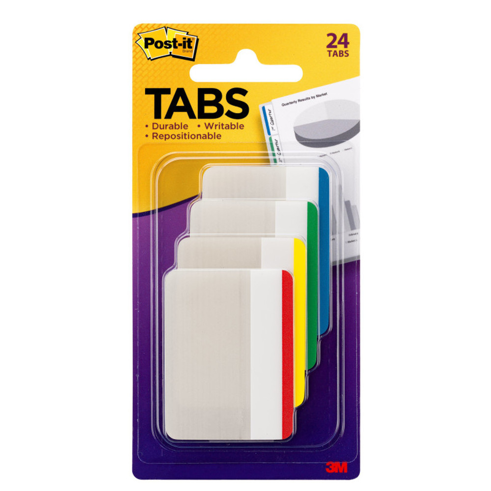 3M COMPANY Post-it® Post-it® Tabs, Assorted Primary Colors, Pack of 24
