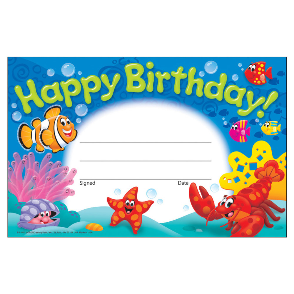 TREND ENTERPRISES INC. TREND Happy Birthday! Sea Buddies™ Recognition Awards, 30 ct