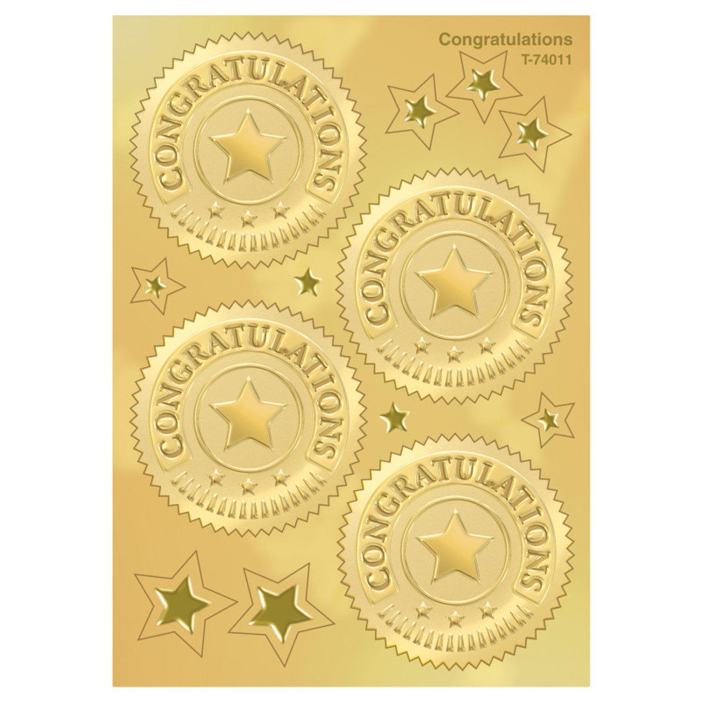TREND ENTERPRISES INC. TREND Congratulations (Gold) Award Seals Stickers, 32 ct.