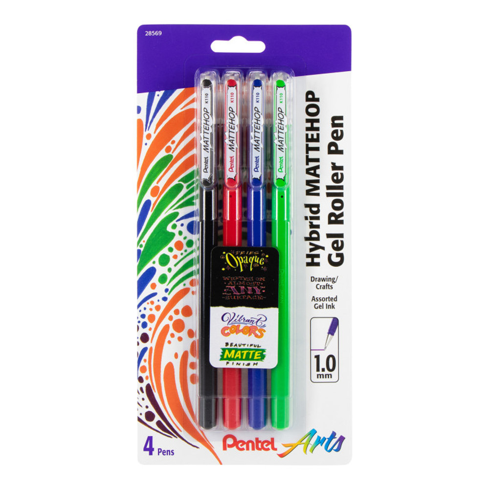 PENTEL OF AMERICA Pentel Arts Hybrid MATTEHOP Gel Roller, 1.0mm, Matte A/B/C/D Ink, Pack of 4