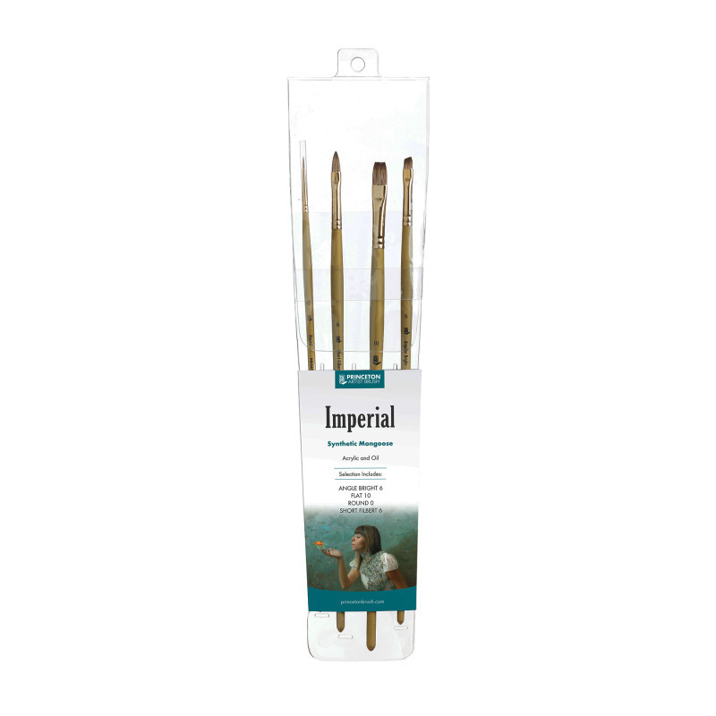 DIXON FINE ART Princeton Imperial Brush Set, Synthetic Bristles, Long Handle Acrylic & Oil Paintbrush, Gold, 4 Pieces