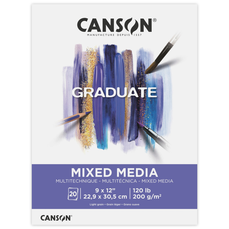 DIXON FINE ART Canson Graduate Mixed Media Pad, Foldover Binding, 20 Sheet, 9x12 inch, 1 Count