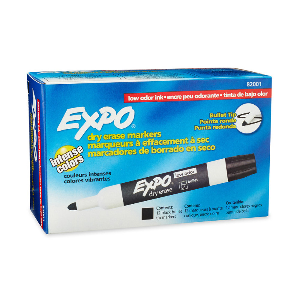 NEWELL BRANDS DISTRIBUTION LLC EXPO® Low Odor Dry Erase Markers, Bullet Tip, Black, Box of 12