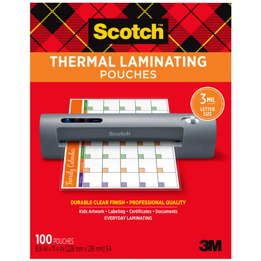 3M COMPANY Scotch® Thermal Laminating Pouches, 3 mil Size, Pack of 100