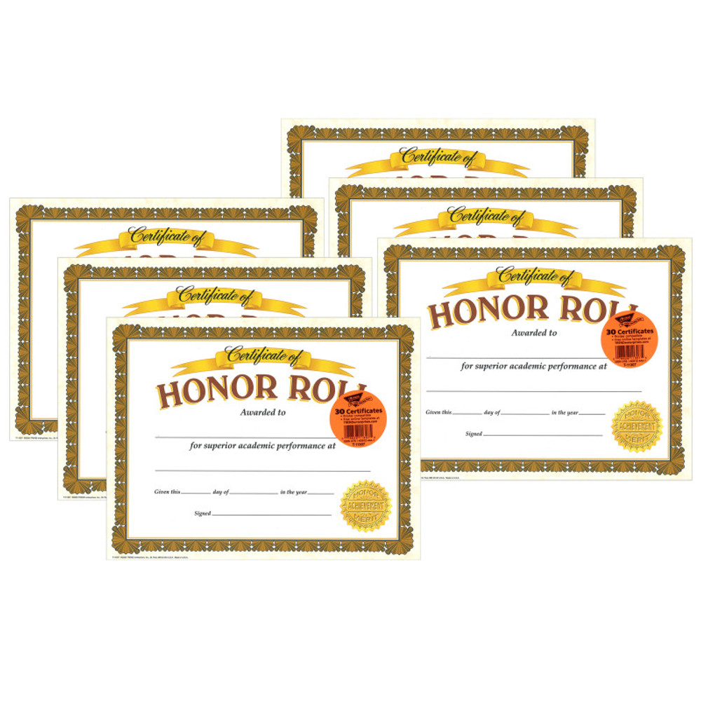 TREND ENTERPRISES INC. TREND Honor Roll Classic Certificates, 30 Per Pack, 6 Packs