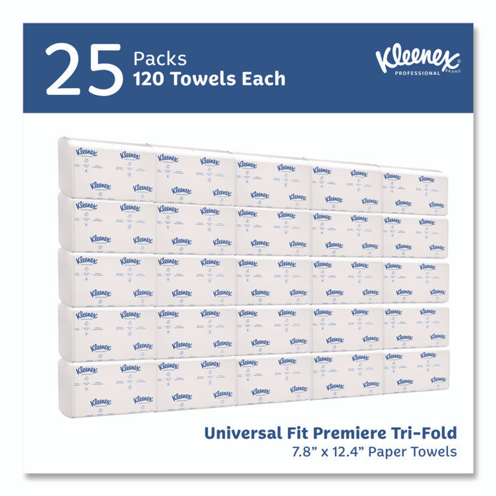 KIMBERLY-CLARK PROFESSIONAL Kleenex® 13253 Premiere Folded Towels, 1-Ply, 7.8 x 12.4, White, 120/Pack, 25 Packs/Carton
