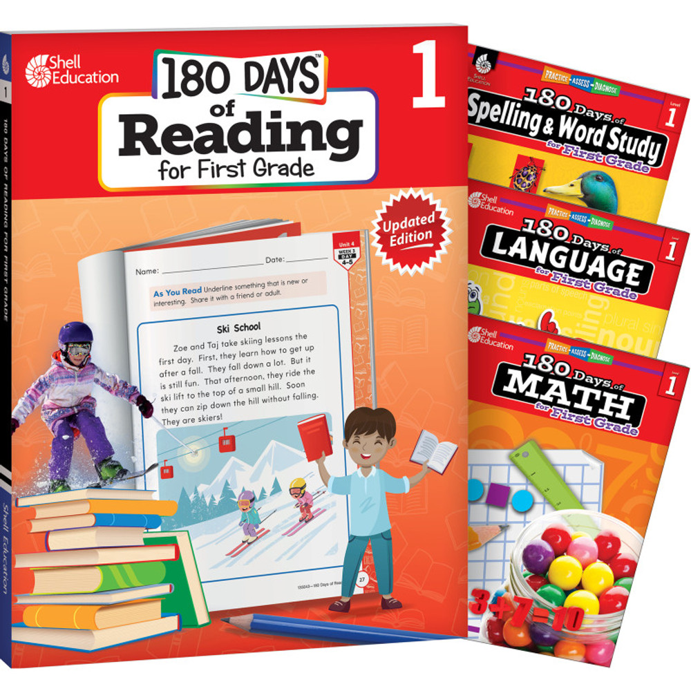 SHELL EDUCATION Shell Education 180 Days Reading, Spelling, Language, & Math Grade 1: 4-Book Set