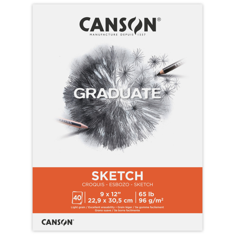 DIXON FINE ART Canson Graduate Sketch Pad, Foldover Binding, 40 Sheet, 9x12 inch, 1 Count