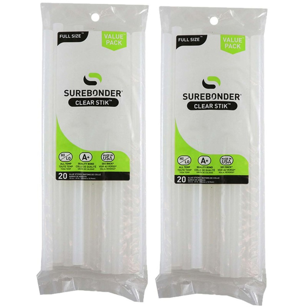 FPC CORPORATION Surebonder® Dual Temp Full Size Glue Stick, Clear, 10" x 7/16" 20 Per Pack, 2 Packs
