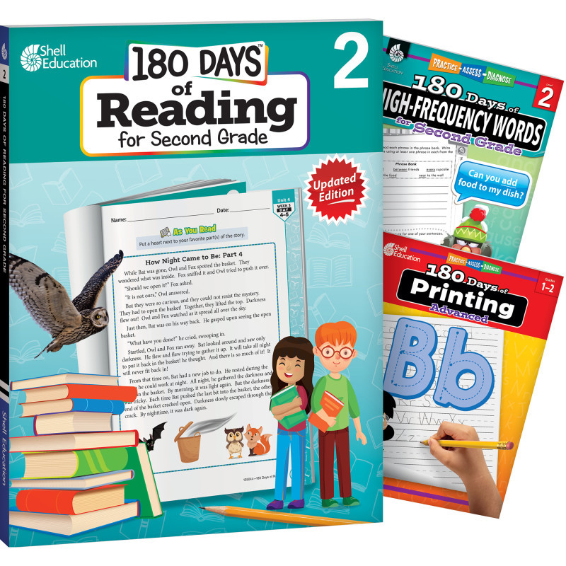 SHELL EDUCATION Shell Education 180 Days Reading, High-Frequency Words, & Printing Grade 2: 3-Book Set